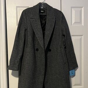 DKNY Women's Black and White Herringbone Trench Coat